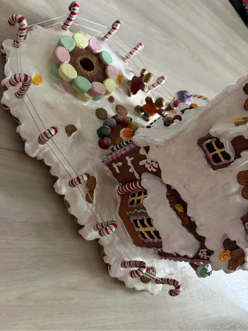 Vintage Costco Pastel Gingerbread House W/ Candy Tree Ornaments Christmas Decor